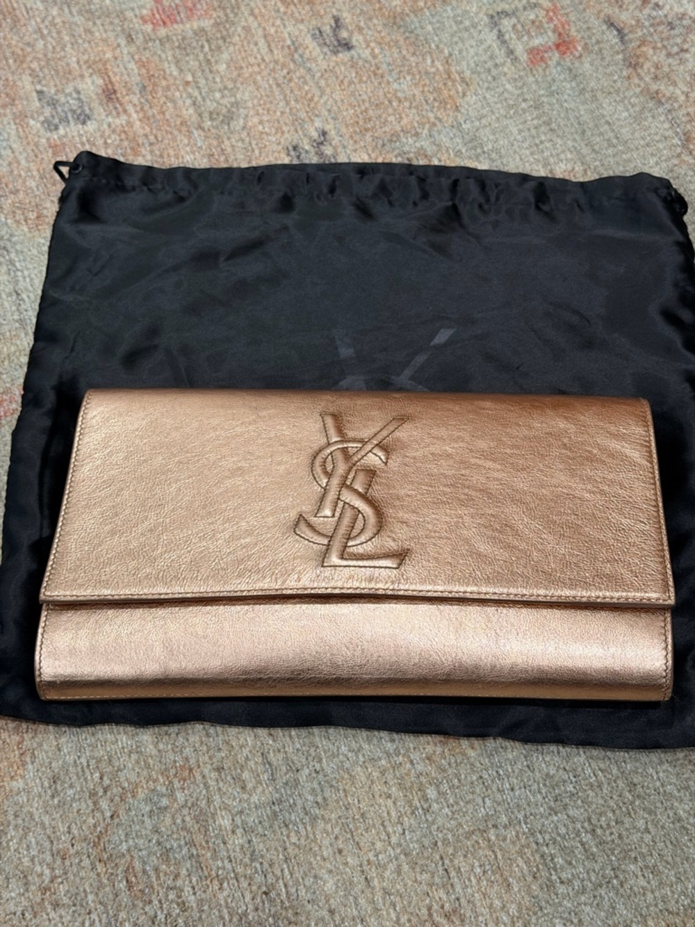 Saint Laurent Belle de Jour Rose Gold Leather Envelope Clutch with YSL Logo